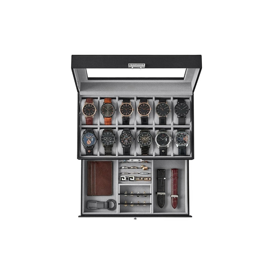 Lockable Watch Box With Glass Lid 6 8 Or 12 Slot – product view 5 | Amaraloft