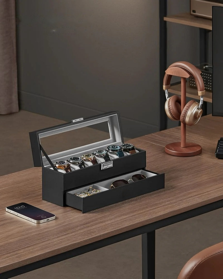 Lockable Watch Box With Glass Lid 6 8 Or 12 Slot – product view 10 | Amaraloft