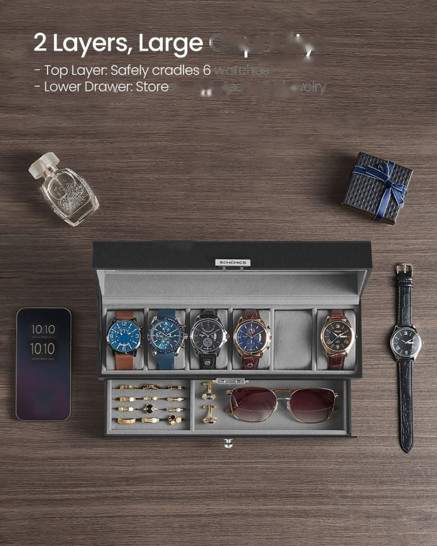 Lockable Watch Box With Glass Lid 6 8 Or 12 Slot – product view 12 | Amaraloft