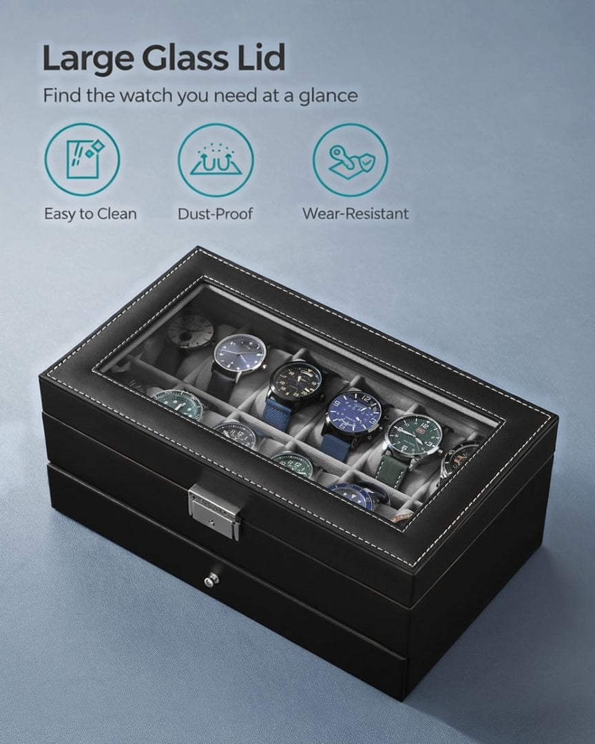 Lockable Watch Box With Glass Lid 6 8 Or 12 Slot – product view 23 | Amaraloft