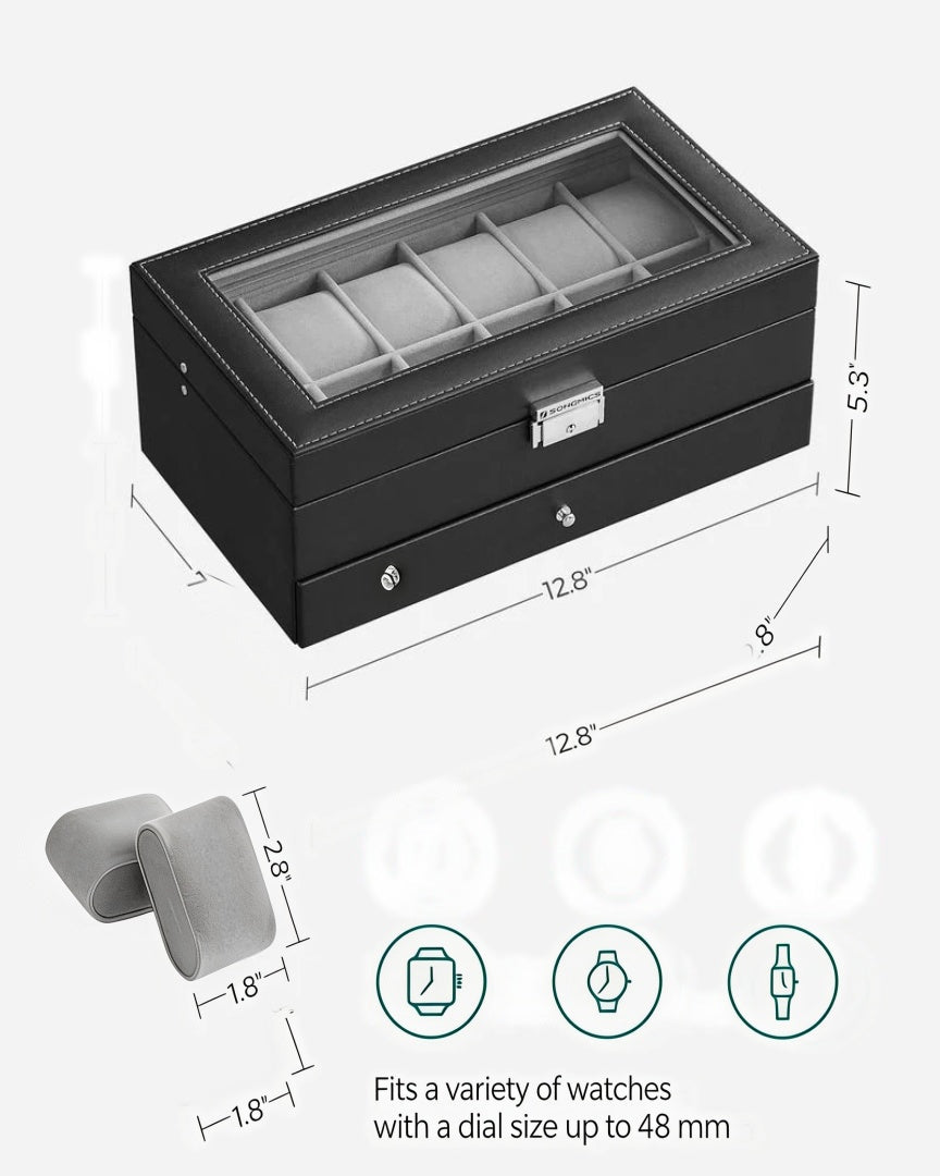 Lockable Watch Box With Glass Lid 6 8 Or 12 Slot – product view 24 | Amaraloft
