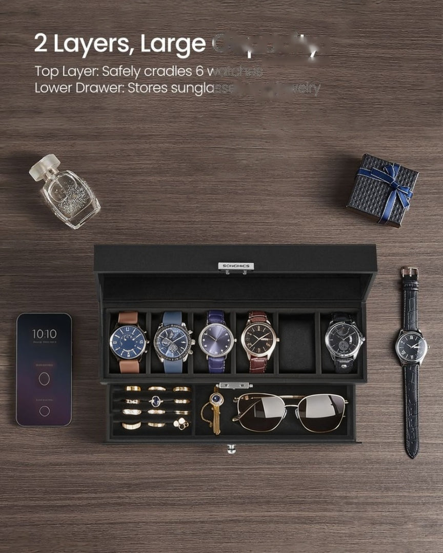 Lockable Watch Box With Glass Lid 6 8 Or 12 Slot – product view 27 | Amaraloft