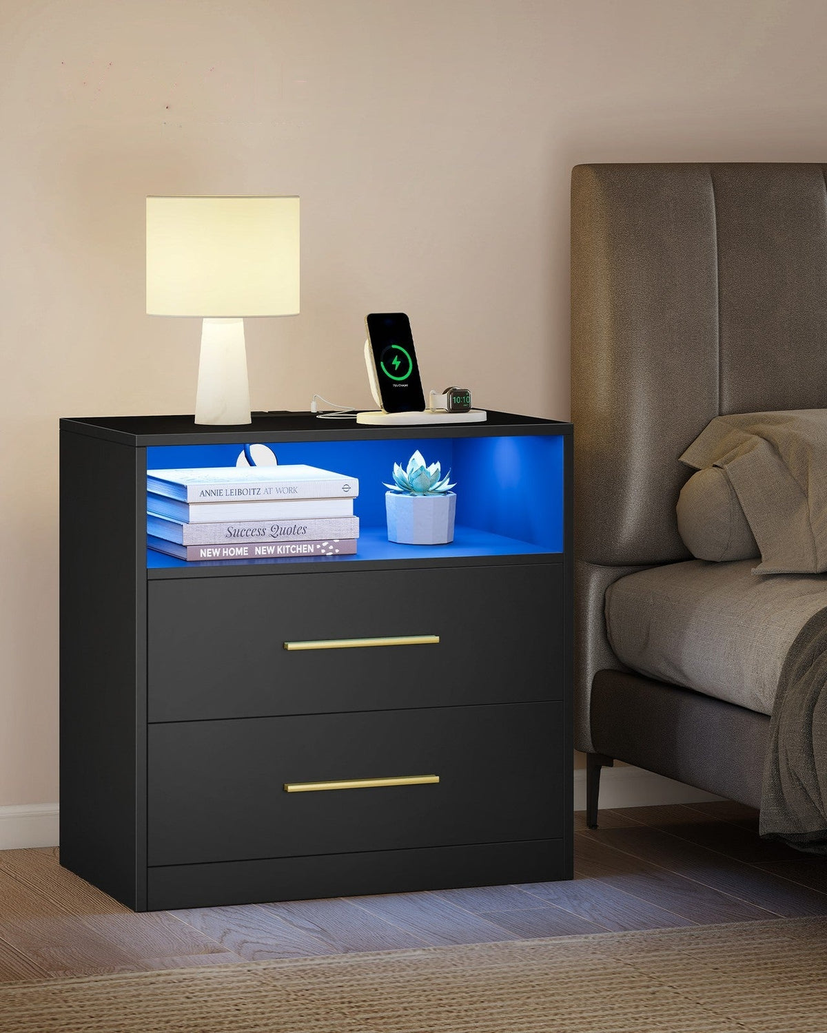 Nightstand With Charging Station, LED Lights - product photo 10