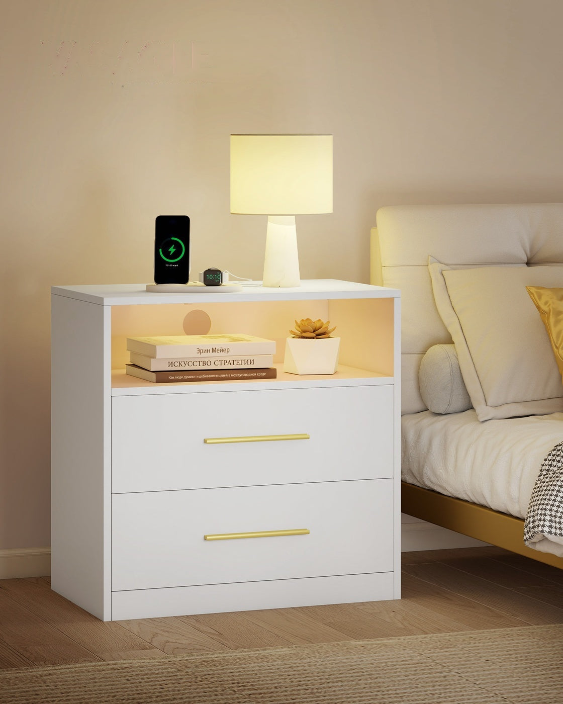 Nightstand With Charging Station, LED Lights - product photo 18