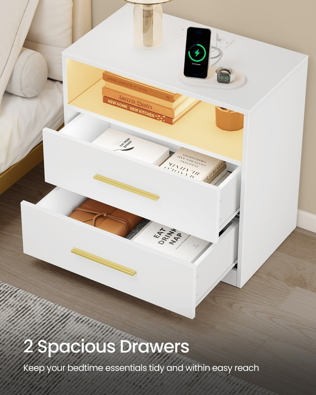 Nightstand With Charging Station, LED Lights - product photo 30