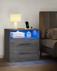 Nightstand With Charging Station, LED Lights - product photo 34