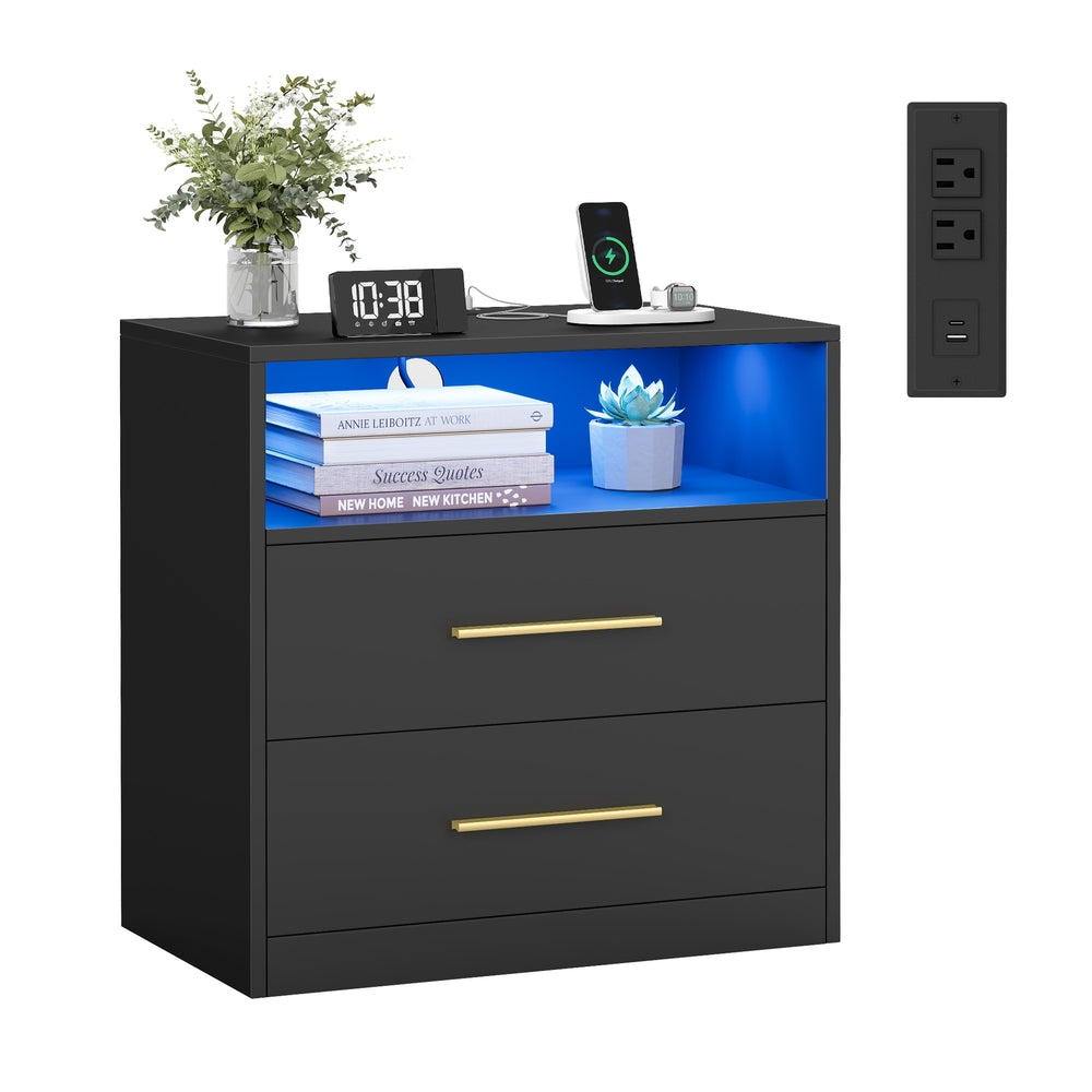 Nightstand With Charging Station, LED Lights - product photo 41