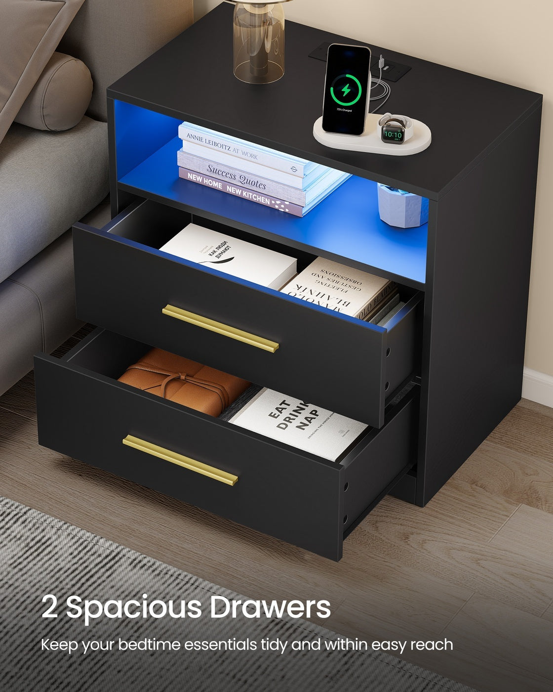 Nightstand With Charging Station, LED Lights - product photo 46
