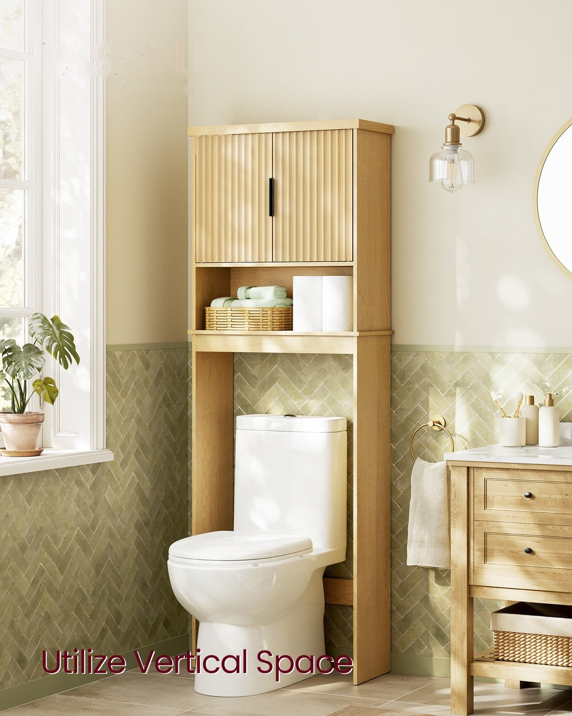 Over The Toilet Storage Cabinet, 23.6-Inch Wide Mid Century Modern - product photo 02