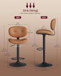 PU Leather Swivel Bar Stools With Back, Footrest And Adjustable Height - product photo 41