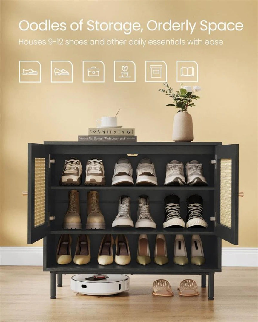 Rattan 3-Tier Shoe Cabinet with Adjustable Shelf – product view 4 | Amaraloft