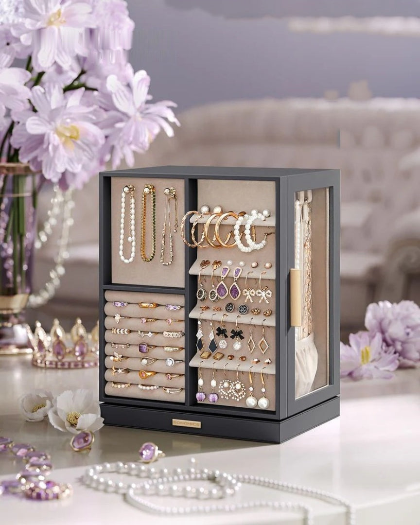 Rotating Jewelry Box Organizer With 5 Drawers And Hooks – product view 13 | Amaraloft
