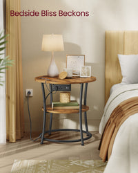 Side Table, 2-Tier Round End Table With Power Outlets - product photo 08