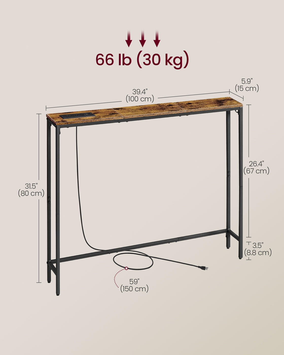Slim Console Table With Power Outlet And Hook - product photo 05