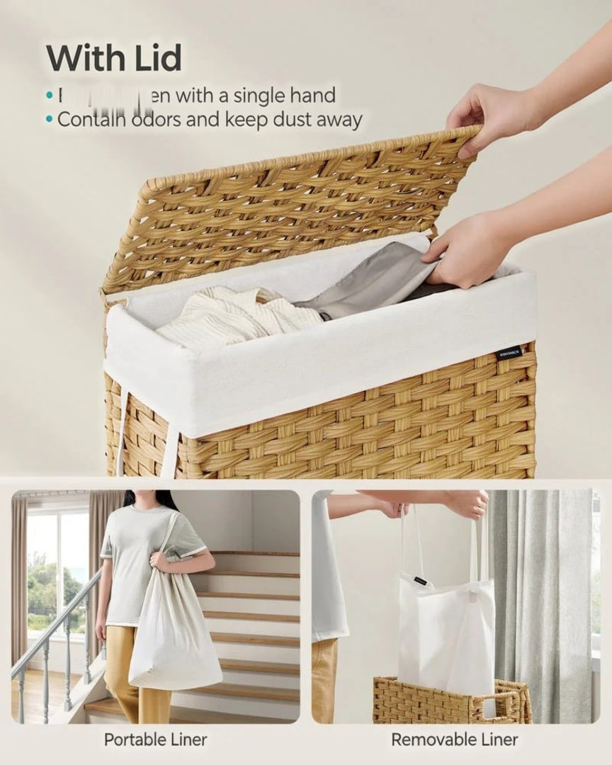 Slim Laundry Hamper With Lid 14.5 Gallon Rattan Basket – product view 5 | Amaraloft