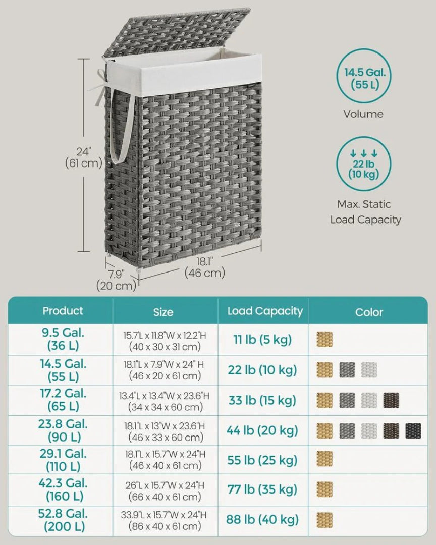 Slim Laundry Hamper With Lid 14.5 Gallon Rattan Basket – product view 10 | Amaraloft