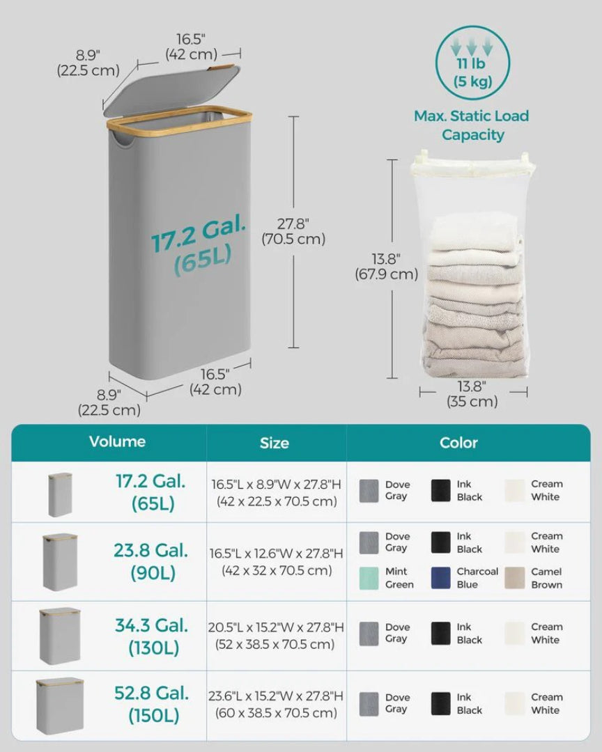 Slim Laundry Hamper With Lid 34.3 Gallon 2 Section Sorter – product view 19 | Amaraloft