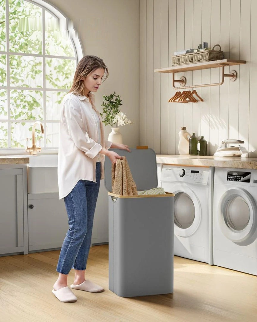 Slim Laundry Hamper With Lid 34.3 Gallon 2 Section Sorter – product view 22 | Amaraloft