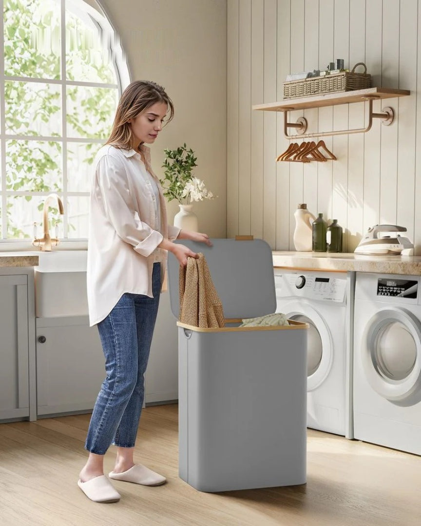 Slim Laundry Hamper With Lid 34.3 Gallon 2 Section Sorter – product view 24 | Amaraloft