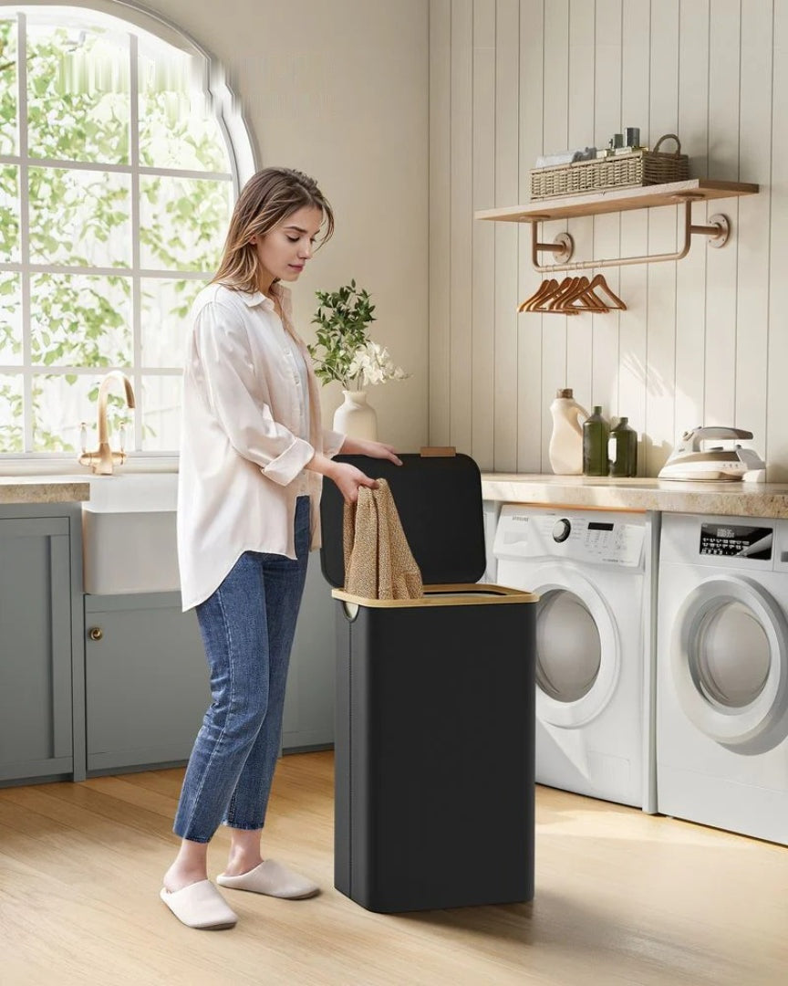 Slim Laundry Hamper With Lid 34.3 Gallon 2 Section Sorter – product view 28 | Amaraloft