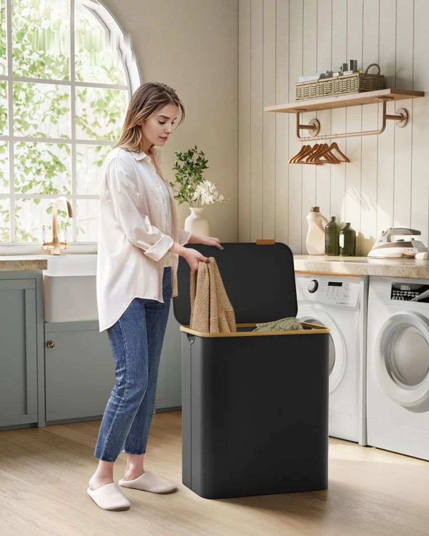 Slim Laundry Hamper With Lid 34.3 Gallon 2 Section Sorter – product view 30 | Amaraloft