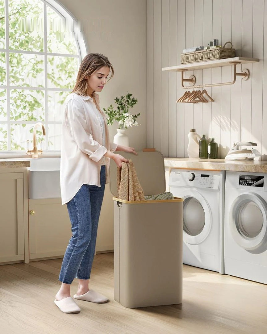 Slim Laundry Hamper With Lid 34.3 Gallon 2 Section Sorter – product view 31 | Amaraloft