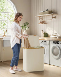Slim Laundry Hamper With Lid 34.3 Gallon 2 Section Sorter – product view 35 | Amaraloft