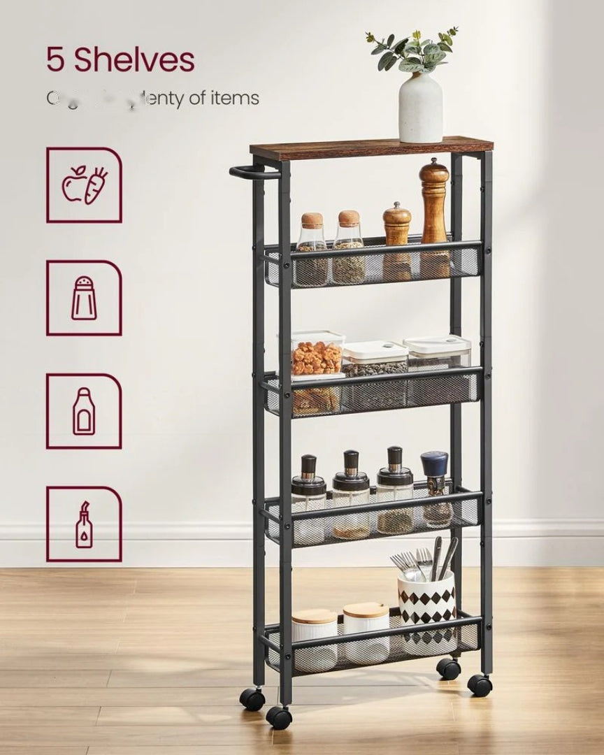 Slim Rolling Storage Cart 4 Or 5 Tier Narrow Utility – product view 23 | Amaraloft