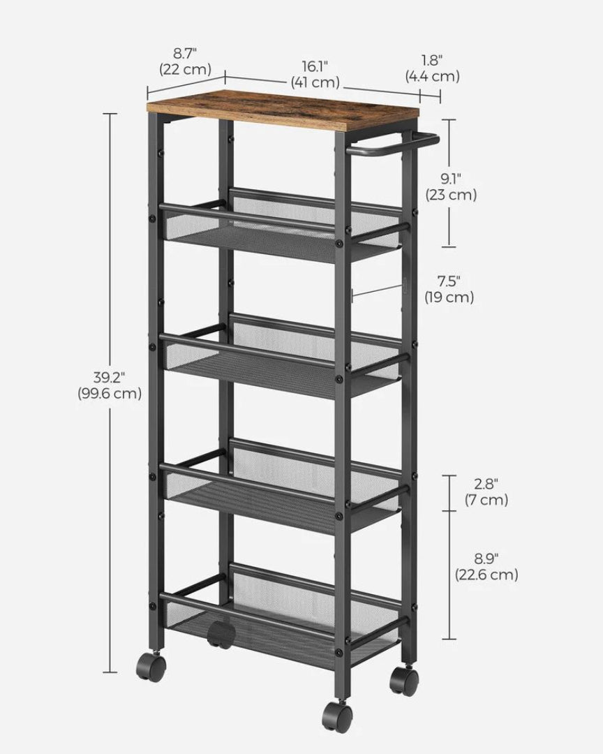 Slim Rolling Storage Cart 4 Or 5 Tier Narrow Utility – product view 27 | Amaraloft