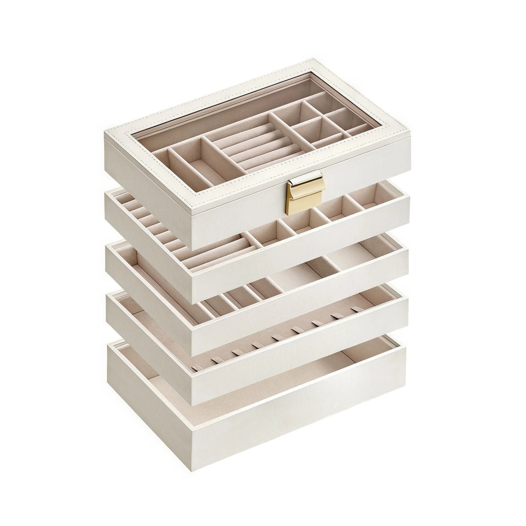 Stackable Jewelry Organizer Trays With Glass Lid 2 To 6 Tier – product view 6 | Amaraloft