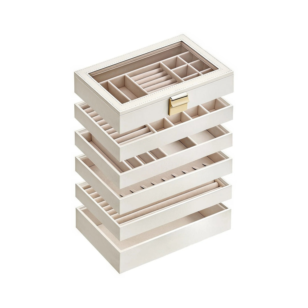 Stackable Jewelry Organizer Trays With Glass Lid 2 To 6 Tier – product view 7 | Amaraloft