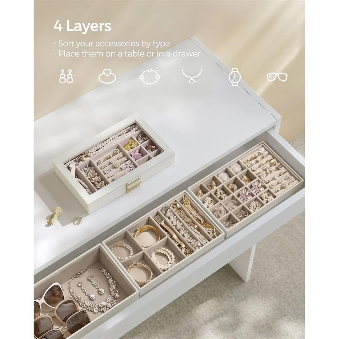 Stackable Jewelry Organizer Trays With Glass Lid 2 To 6 Tier – product view 15 | Amaraloft