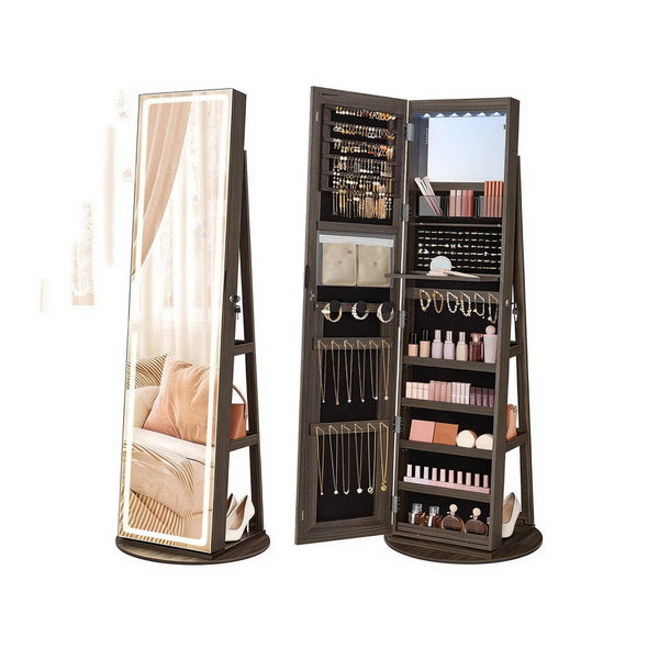 Standing Mirror Jewelry Cabinet With LED Lights And Storage – product view 1 | Amaraloft