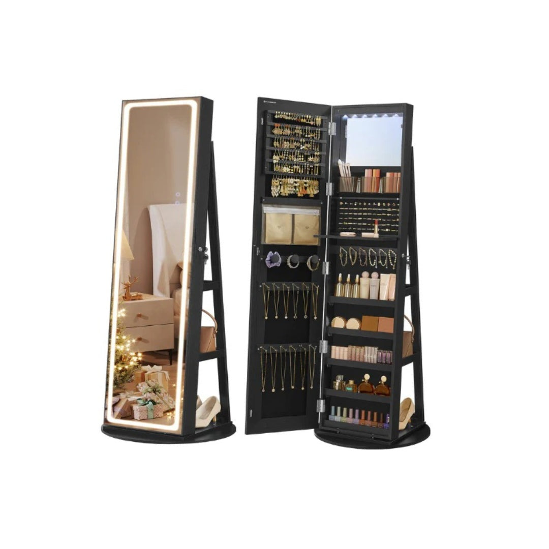 Standing Mirror Jewelry Cabinet With LED Lights And Storage – product view 2 | Amaraloft