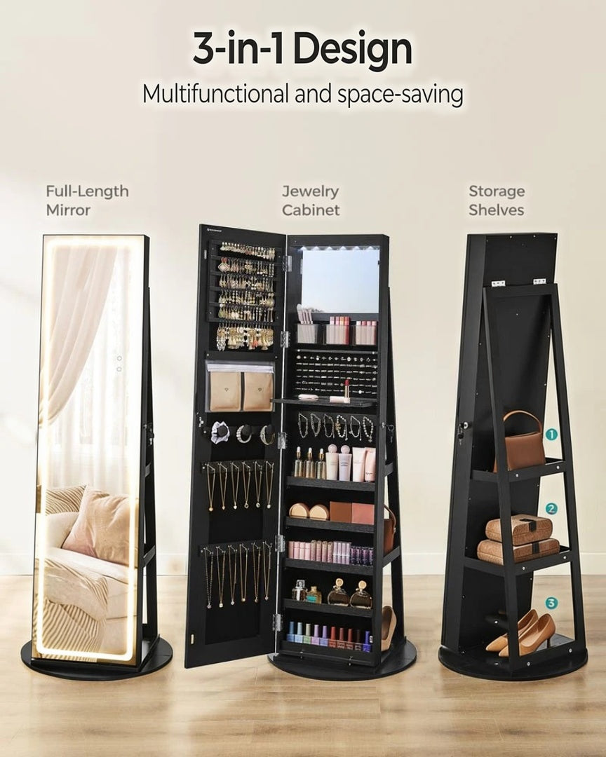 Standing Mirror Jewelry Cabinet With LED Lights And Storage – product view 8 | Amaraloft