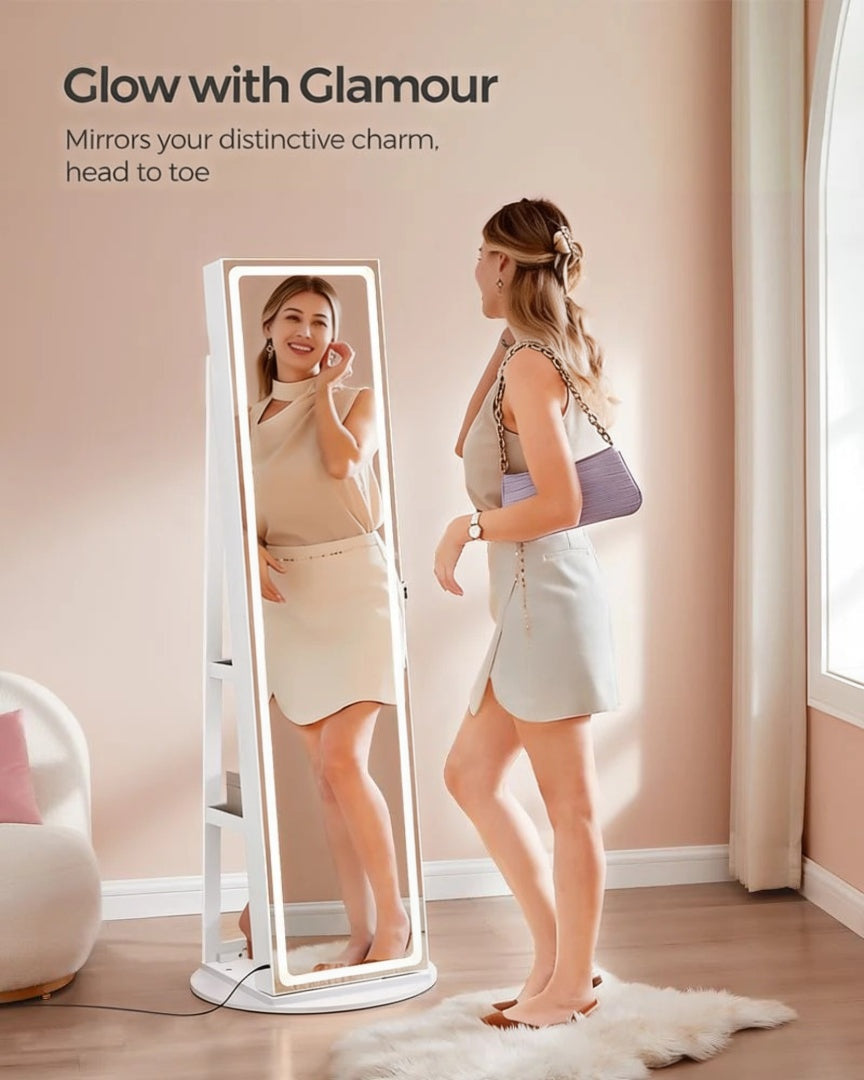 Standing Mirror Jewelry Cabinet With LED Lights And Storage – product view 13 | Amaraloft