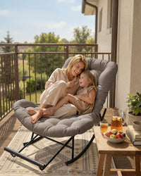 Steel Rocking Papasan Chair With Extendable Footrest For Patio Or Bedroom - product photo 18