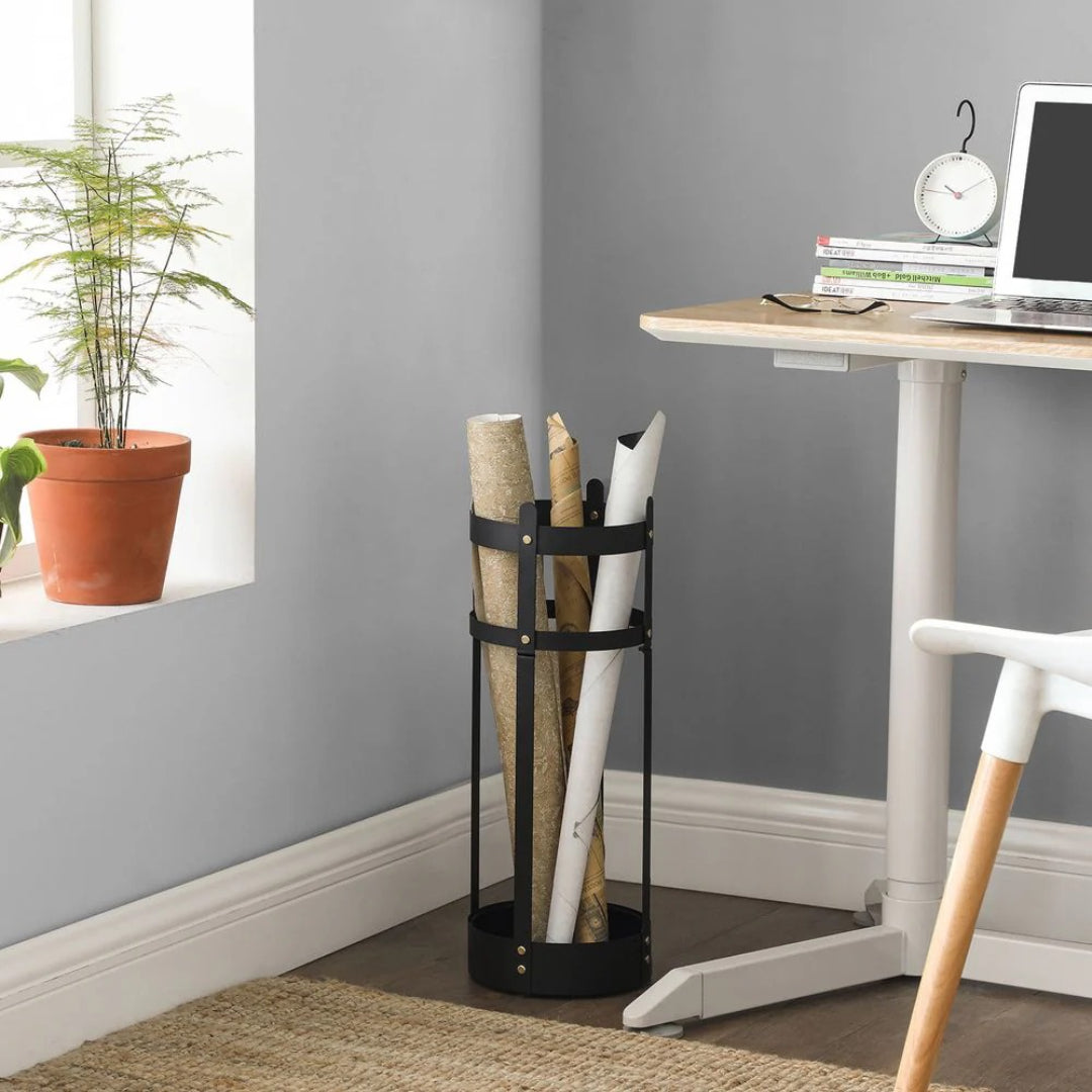 Steel Umbrella Holder Stand With Drip Tray & Hooks Round Rack – product view 3 | Amaraloft