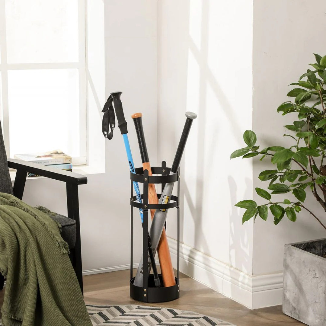 Steel Umbrella Holder Stand With Drip Tray & Hooks Round Rack – product view 4 | Amaraloft