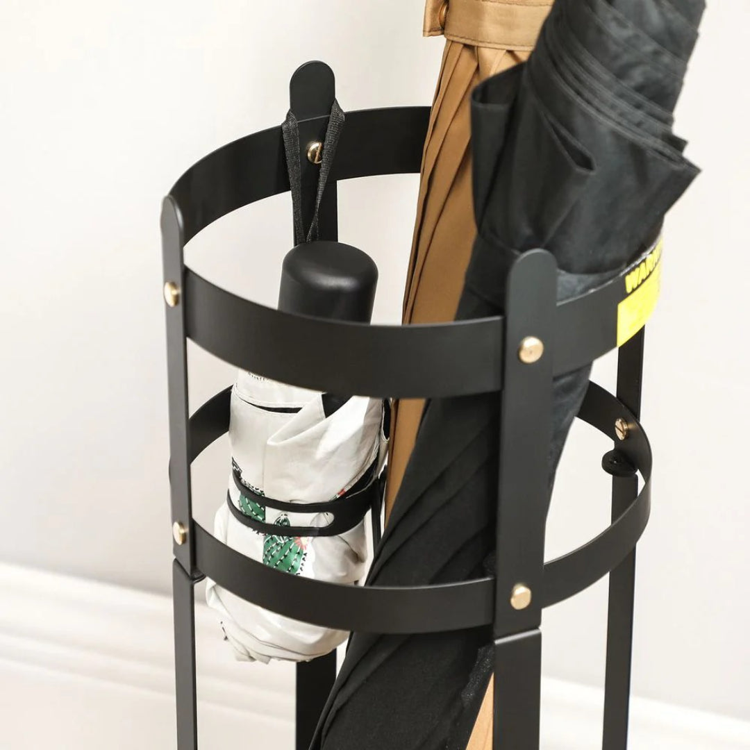 Steel Umbrella Holder Stand With Drip Tray & Hooks Round Rack – product view 5 | Amaraloft