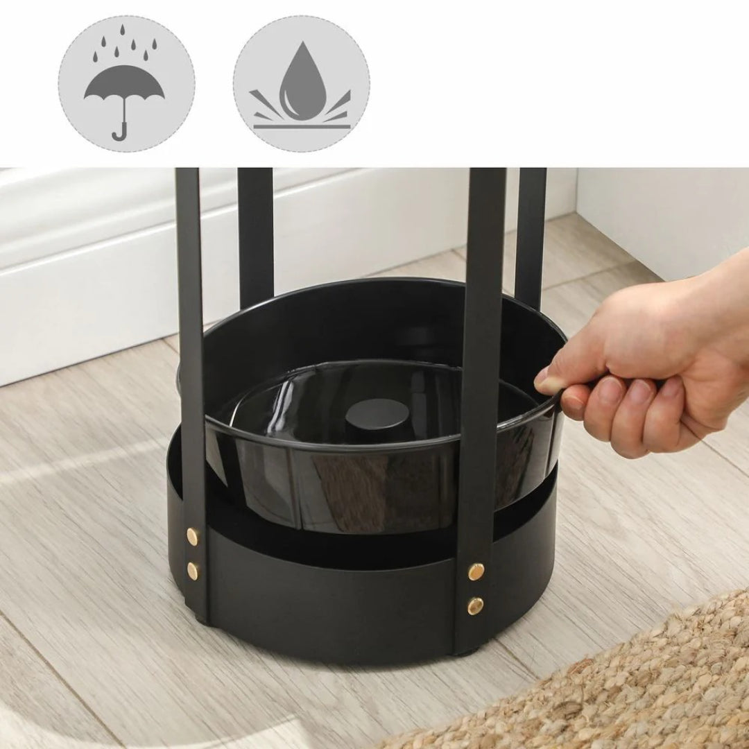 Steel Umbrella Holder Stand With Drip Tray & Hooks Round Rack – product view 6 | Amaraloft