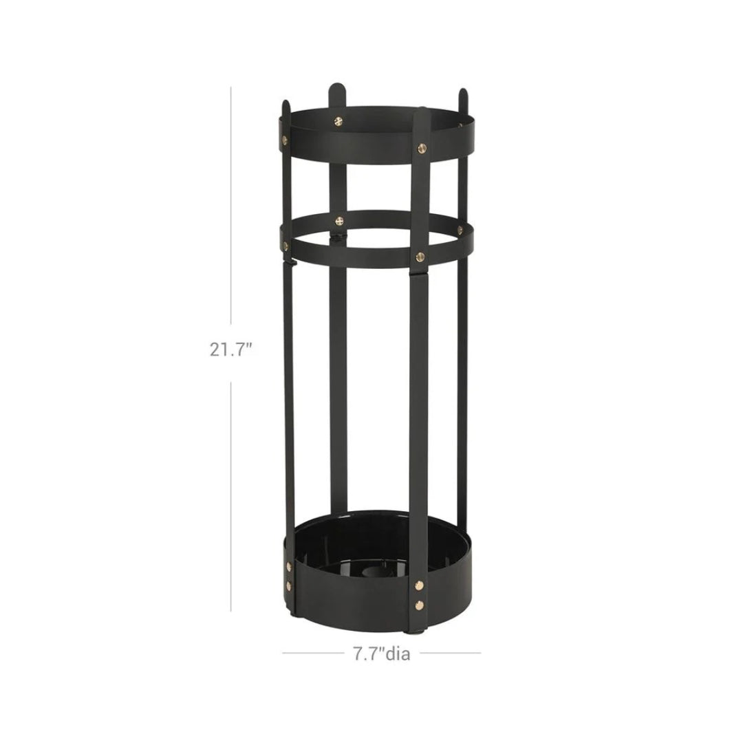 Steel Umbrella Holder Stand With Drip Tray & Hooks Round Rack – product view 7 | Amaraloft