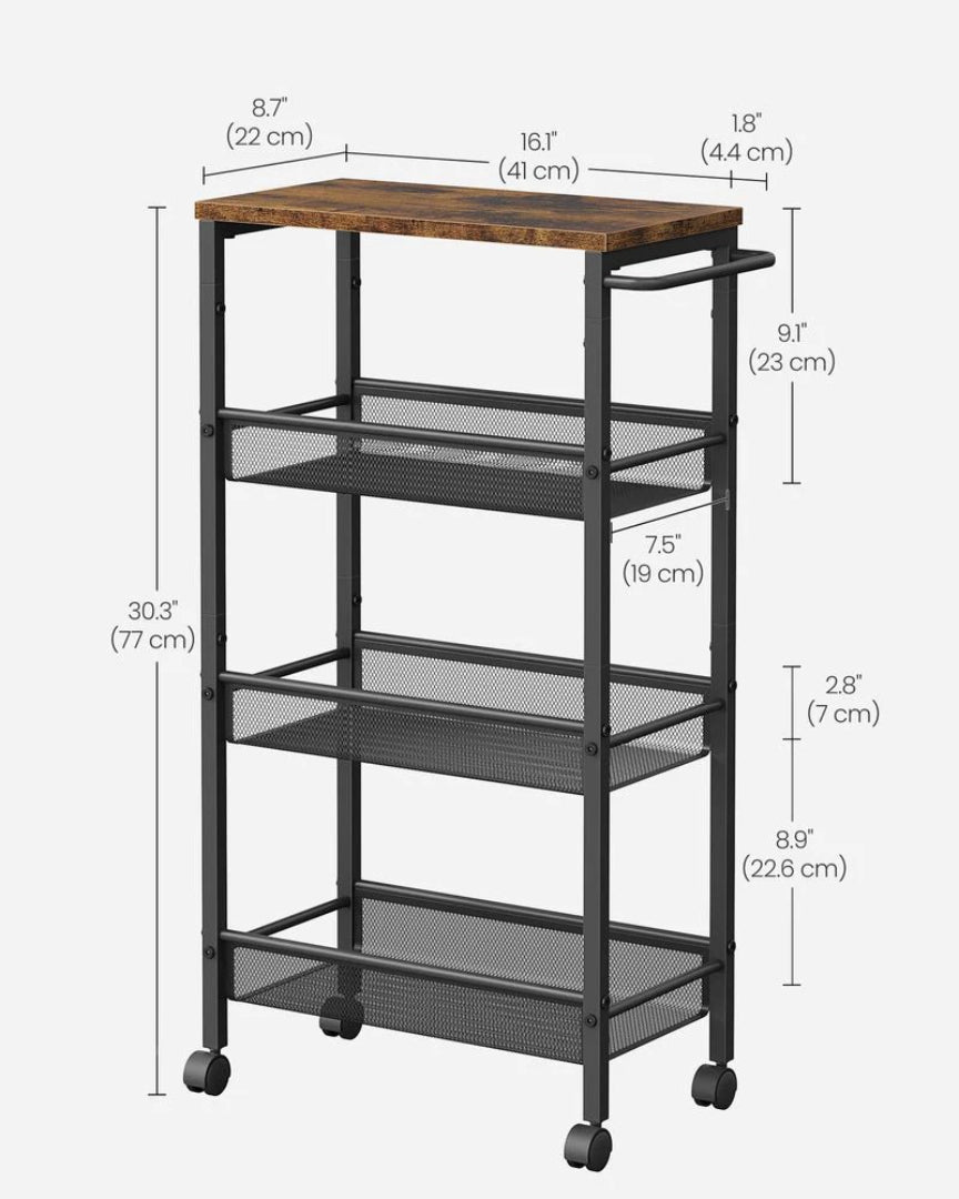4 Tier Slim Rolling Storage Cart Narrow Utility Shelf – product view 15 | Amaraloft