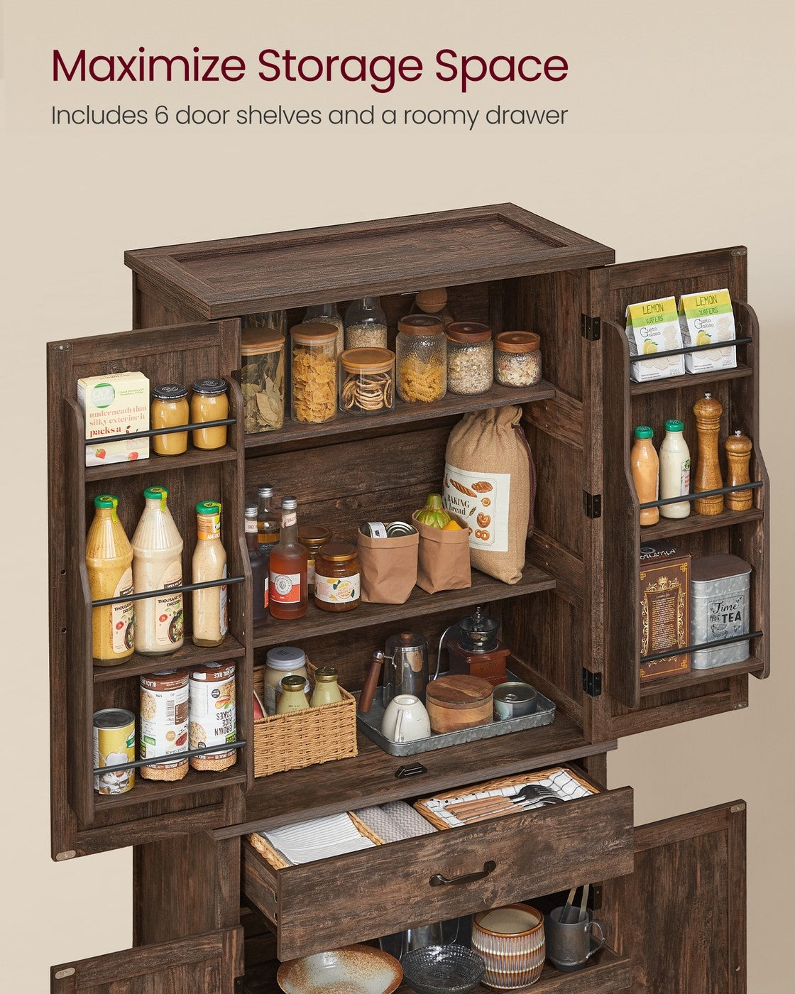 Tall Farmhouse Kitchen Storage Cabinet With Barn Doors - product photo 10