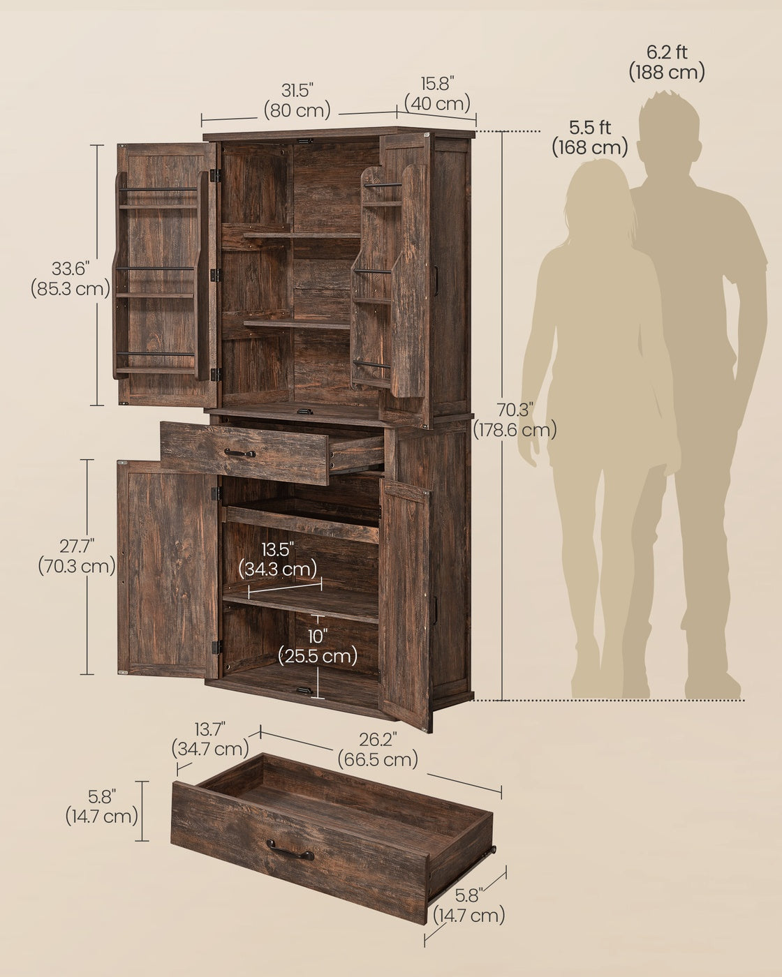 Tall Farmhouse Kitchen Storage Cabinet With Barn Doors - product photo 13