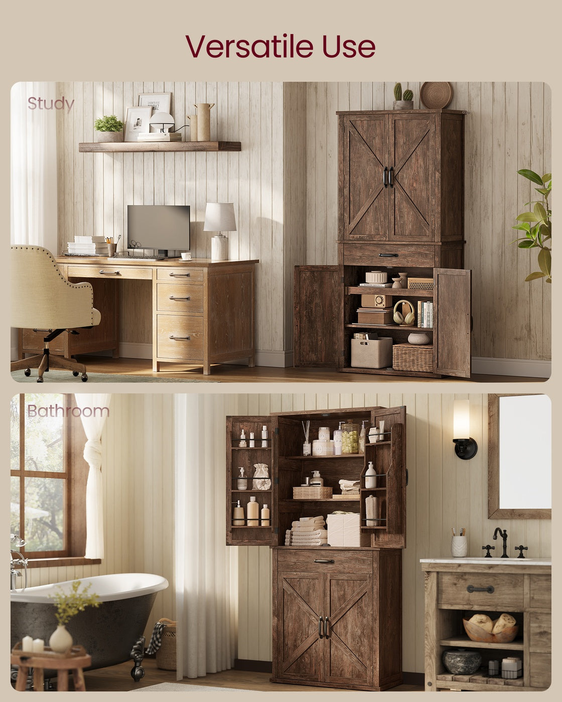 Tall Farmhouse Kitchen Storage Cabinet With Barn Doors - product photo 14