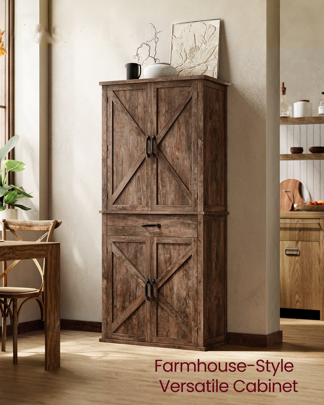 Tall Farmhouse Kitchen Storage Cabinet With Barn Doors - product photo 16