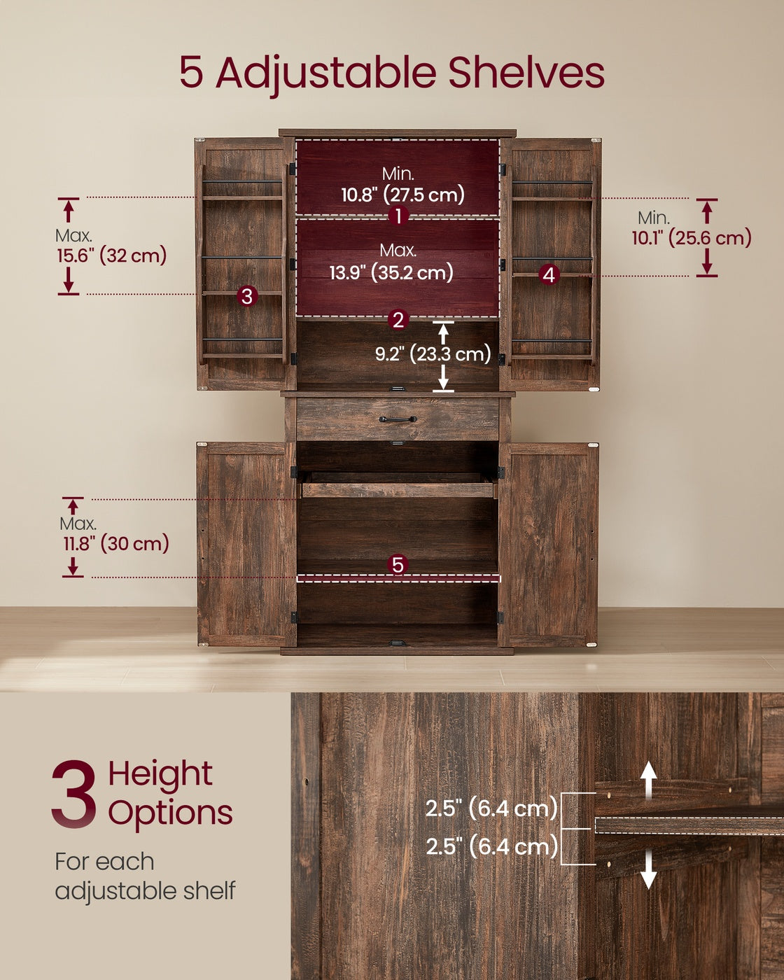 Tall Farmhouse Kitchen Storage Cabinet With Barn Doors - product photo 19