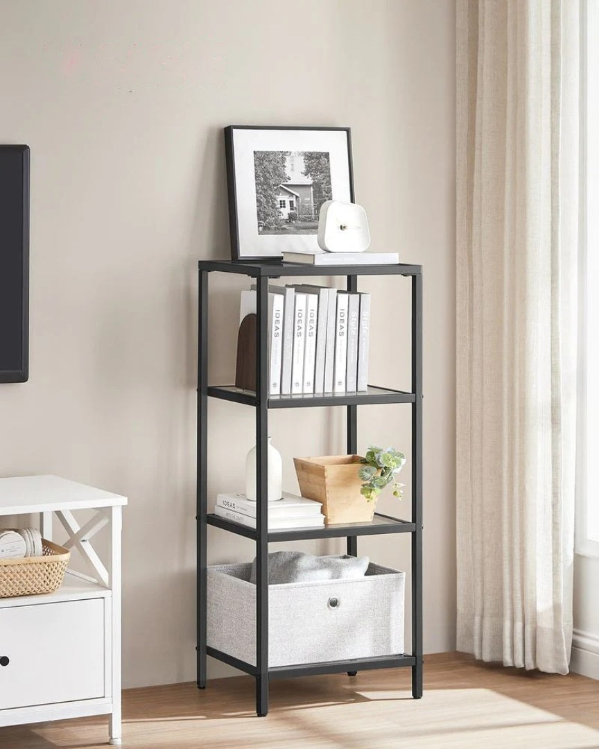 Tempered Glass Bookcase 4 Or 5 Tier Slim Shelving Unit – product view 6 | Amaraloft