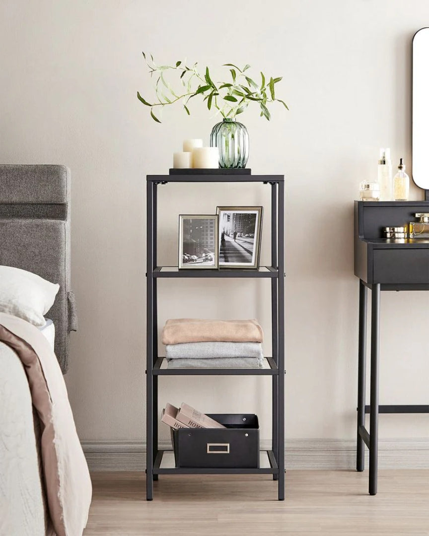 Tempered Glass Bookcase 4 Or 5 Tier Slim Shelving Unit – product view 7 | Amaraloft
